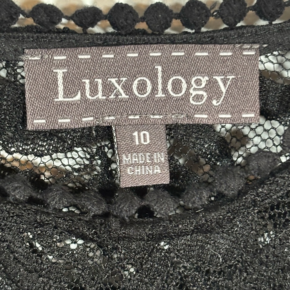 Luxology Women’s Black Lace Dress Size 10 3/4 Sleeve Chiffon - Picture 4 of 13